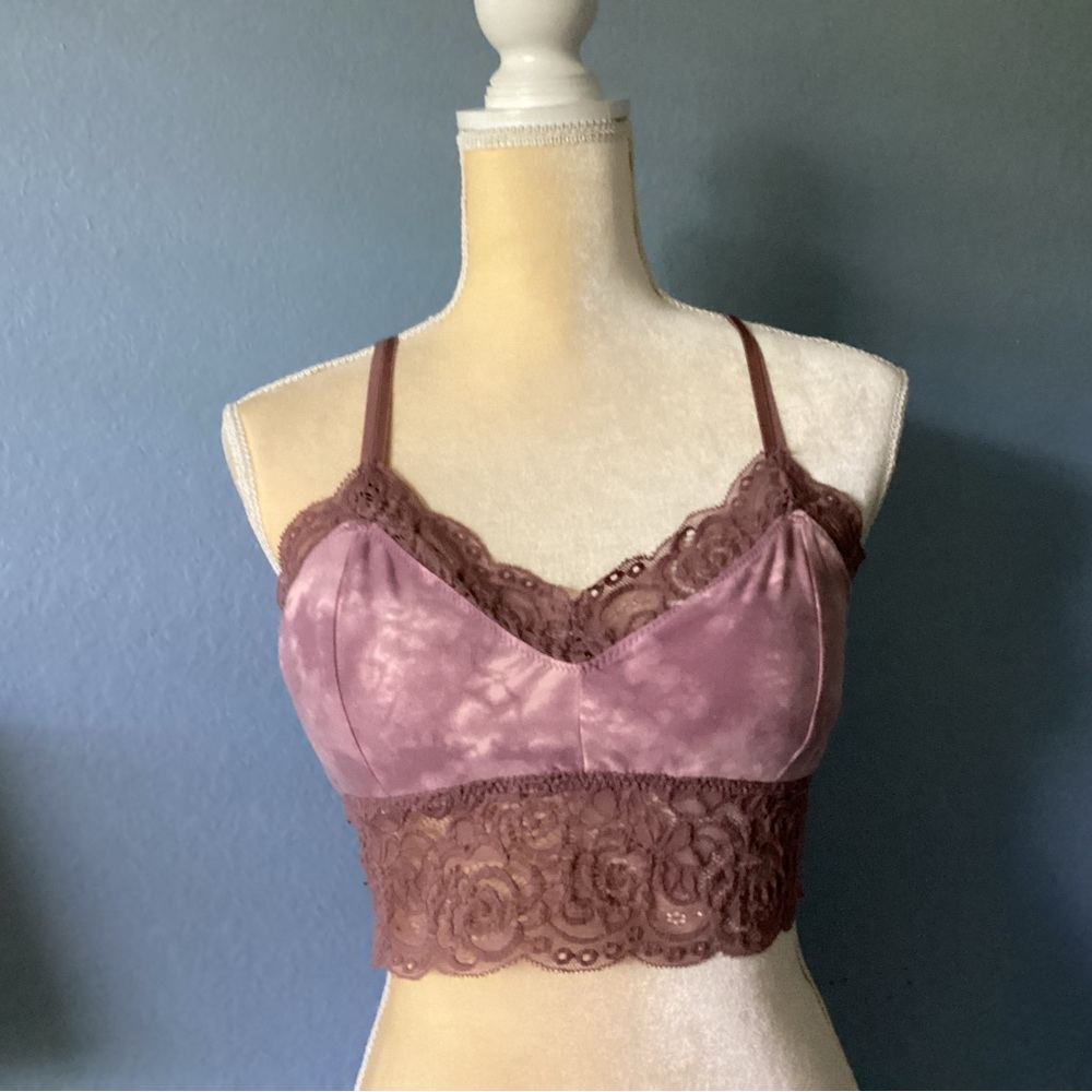 Mudd Super Soft Mauve Velvet Lace Trim Unpadded Bralette L